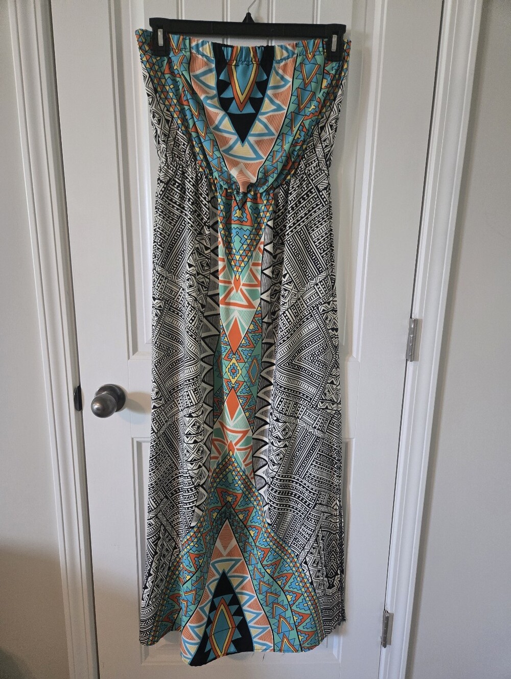 Francesca's Collections Strapless Tribal Maxi Dress - Turquoise, Coral & Black